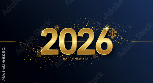 2026 golden text with sparkling effects for Happy New Year celebration  