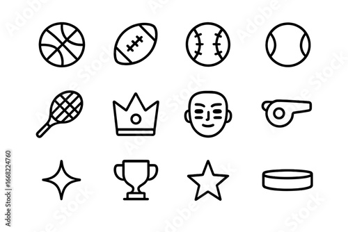Sports Icon Collection. Outline icon set of sports filters: basketball, football, baseball, soccer ball,