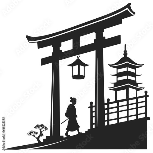 Ancient lantern on temple gate silhouette