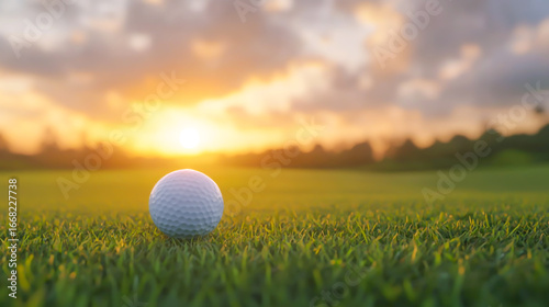 Golf teeing ground in golf course with sunrise background