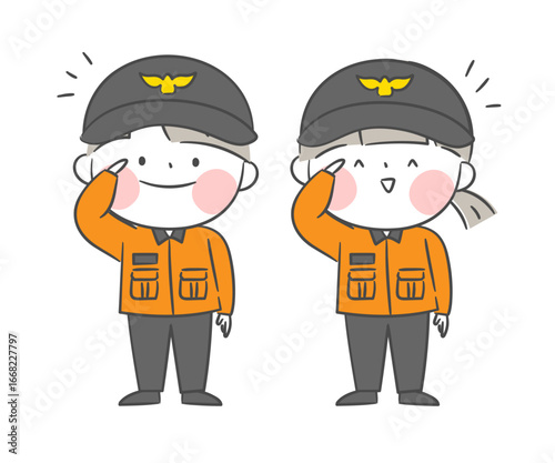 A drawing of firefighter children character who salutes