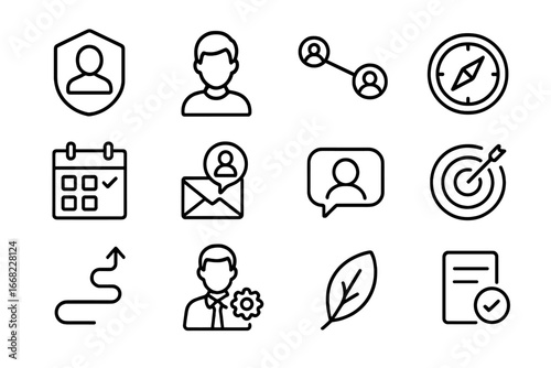 Mentorship Icon Set. Outline icon set of mentorship programs: mentor badge, mentee icon, connection line,