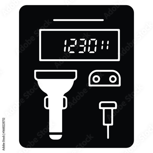 Digital fetal monitor icon vector illustration representing healthcare and medical device monitoring pregnancy and labor with ultrasound transducer fetal heart rate monitoring isolated concept