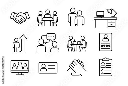 Workplace Relationship Icons. Outline icon set of workplace relationships and their impact on career growth: