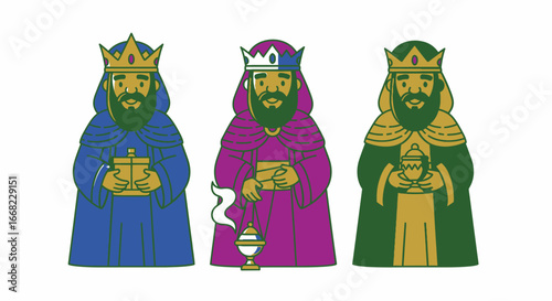 Whimsical Three Kings Day Illustration with Colorful Robes