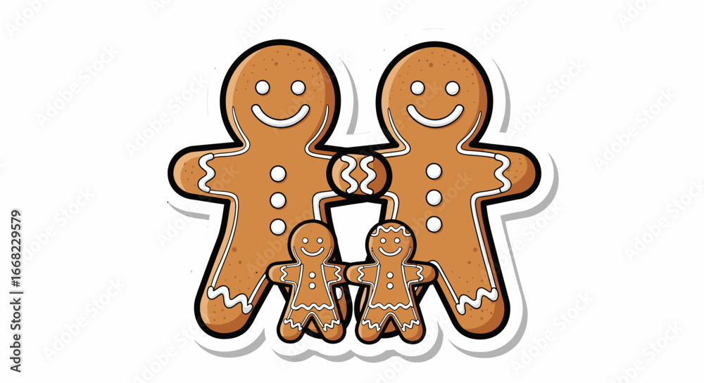 Fototapeta premium Gingerbread Family Illustration with a Father, Mother and Two Children