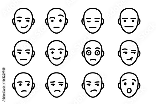 Facial Microexpressions Icons. Outline icon set of facial microexpressions: smirk, raised brow, blink delay,