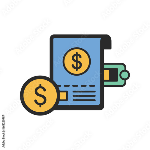 Atm machine dispensing cash with dollar coin financial transaction banking service icon