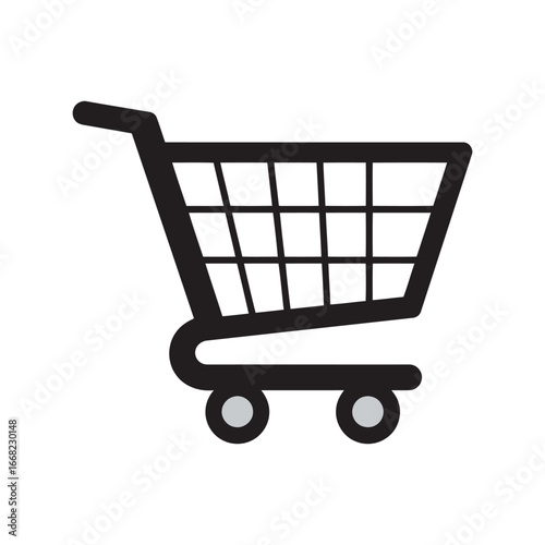 Black shopping cart vector icon retail trolley e commerce symbol grocery basket online store graphic
