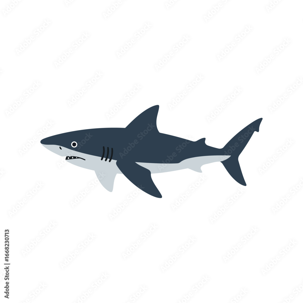 Naklejka premium Great white shark illustration marine predator ocean wildlife sea creature apex hunter isolated vector graphic