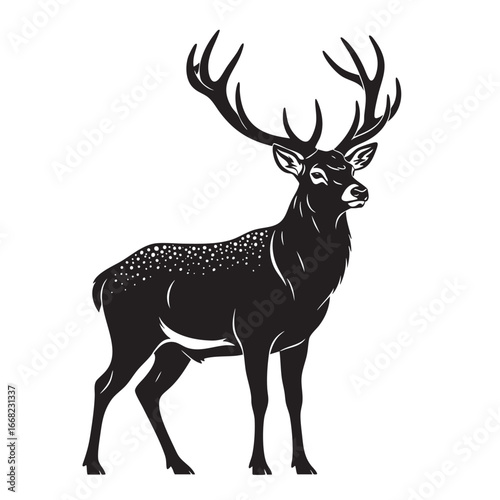 Majestic stag silhouette with grand antlers and distinctive white spots noble wildlife art