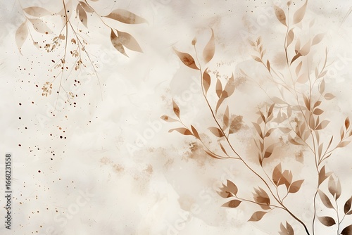 Contemporary Organic Abstract Composition with Beige and Brown Botanical Forms and Soft Curves grunge background with flowers