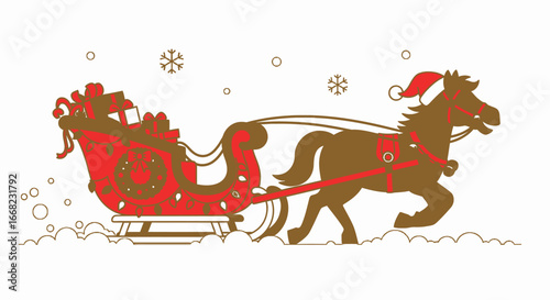 Festive Sleigh Ride A Horse-Drawn Christmas Vector Graphic with Gifts and Holiday Cheer