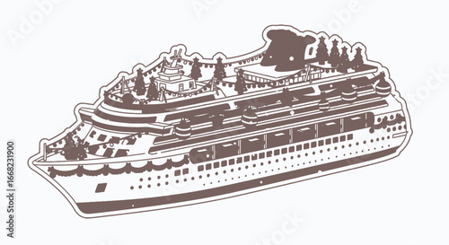 Detailed Illustration of a Classic Cruise Ship at Sea