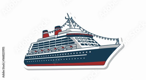 Vector Illustration of a Cruise Ship with Red and Blue Accents