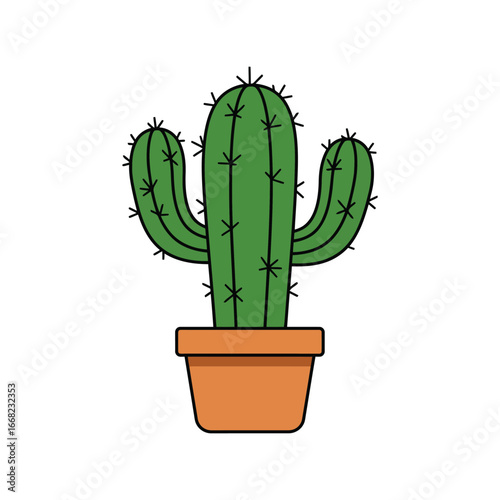Green saguaro cactus in terracotta pot vector illustration desert plant houseplant isolated eps graphic