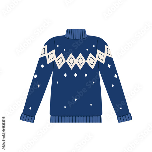 Dark blue sweater with white diamond pattern and ribbed collar vector