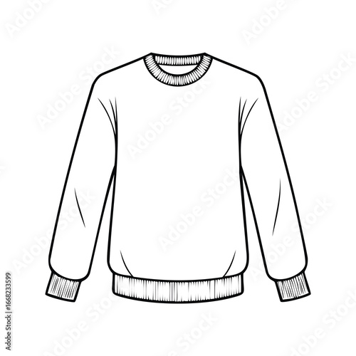 Simple white crewneck sweatshirt with ribbed cuffs and hem long sleeve ribbed hem