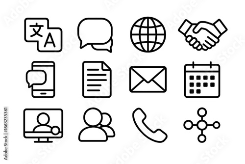 Cross-Cultural Communication Icons. Outline icon set of cross-cultural communication: translation icon, speech
