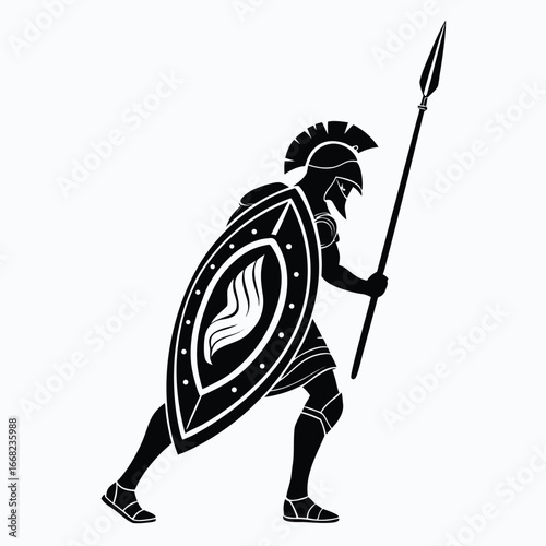 Ancient shield in museum case silhouette