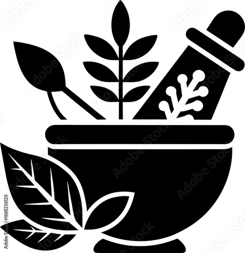 Herbal medicine silhouette icon on white background