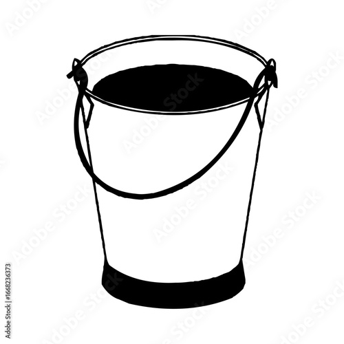 An empty metal pail vector design with a handle is isolated on a white background