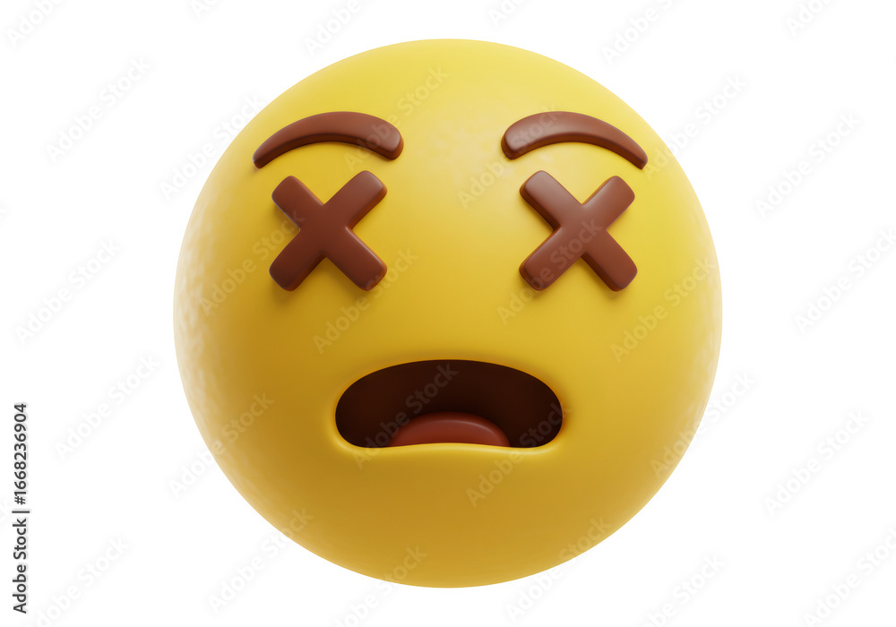 Fototapeta premium 黄色い顔のスマイリー絵文字の死んだ目のクローズアップ3Dレンダリング