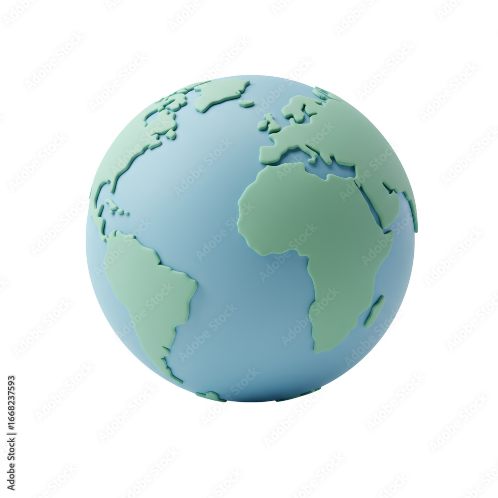 Naklejka premium 3D Globe Rendered Earth Illustration With Blue And Green Color On Transparent Background
