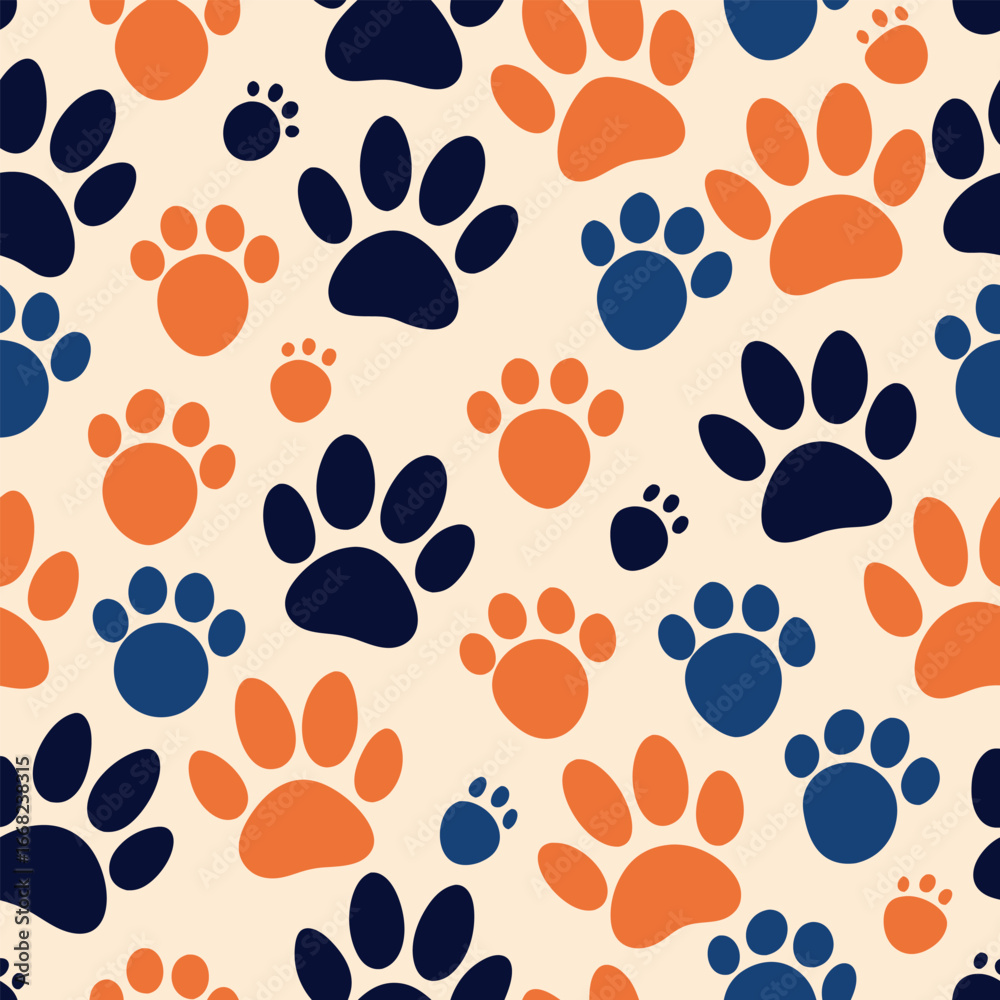 Fototapeta premium a-playful--repeating-pattern-featuring-animal-paw-.eps