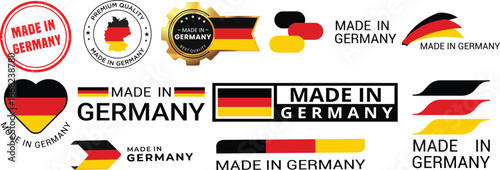 Vector set of made in Germany stickers, seals and emblems for products branding.
