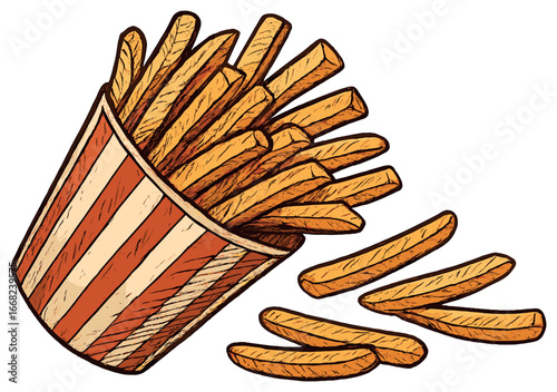French fries vector: crispy, delicious, snack, fast food, potato fries artwork