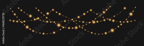 Transparent PNG. Golden festoon lights in glowing style for winter celebration.