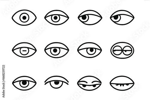 Eye Contact Icons. Outline icon set of eye contact variations: direct gaze, looking away, downcast eyes, side