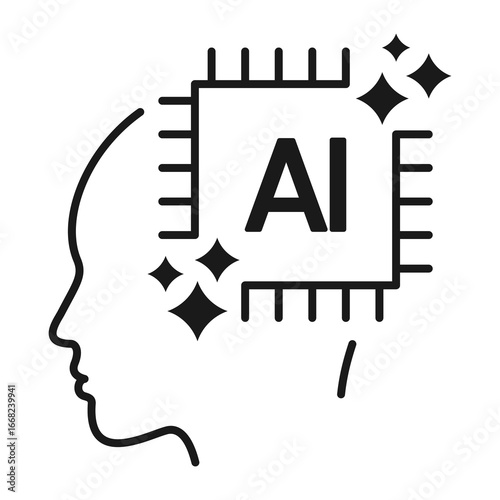 Artificial intelligence ai chip head brain technology human face icon for digital concept design