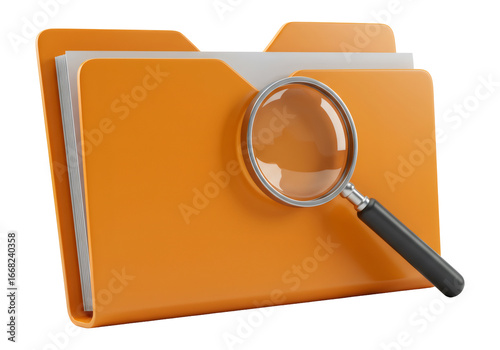 Orange File Folder And Magnifying Glass For Document Search on Black Background