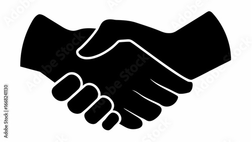 Illustration of two hands clasped together in a handshake silhouette on a white background design element