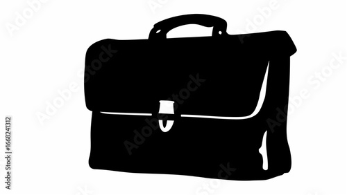 Illustration of a closed black briefcase with a handle and a clasp on a white background in vector format