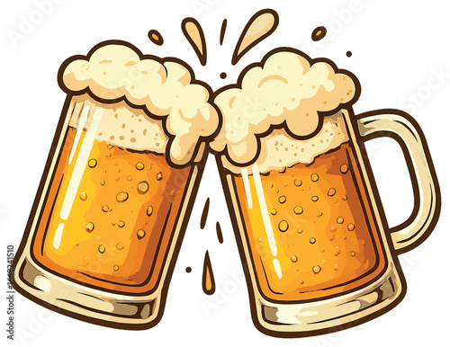 Cheers with beer vector: celebrate with foam-topped mugs, perfect for parties and festive occasions