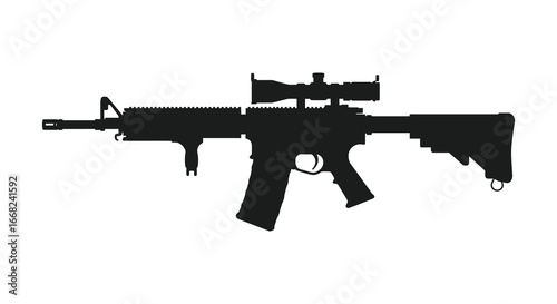Black silhouette of a rifle with scope on white background