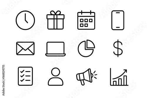 Free Trial Icons. Outline icon set of free trial campaigns: clock, gift box, calendar, mobile app, email icon,