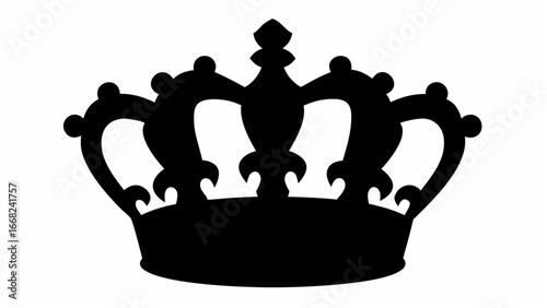 Silhouette of an ornate crown with decorative elements and pointed tips against a white background view image