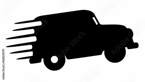 Silhouette of a speeding delivery truck with motion lines conveying fast movement and urgent transportation