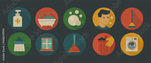 House Cleaning and Hygiene Icons Set – Flat Vector Illustration