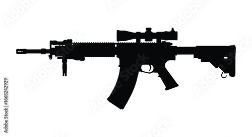 Black silhouette of a rifle with scope on white background