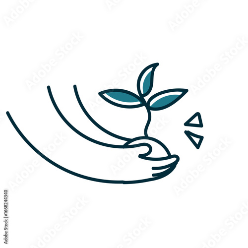 hand drawn doodle hand holding seedling plant illustration