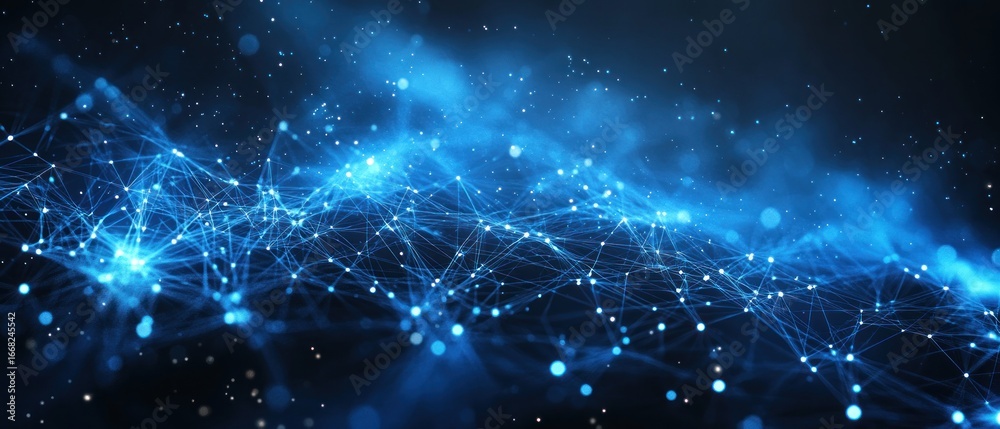 Fototapeta premium Abstract Blue Network with Glowing Points and Lines