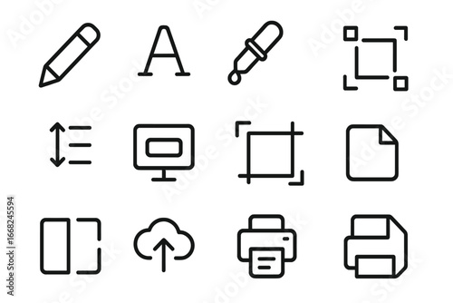 Label Customization Icons. Outline icon set of label customization tools: edit icon, font selector, color