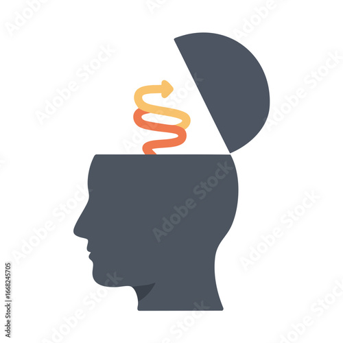 Open human head with spiral symbol being inserted