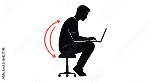 Man sitting on office chair with good posture using laptop computer