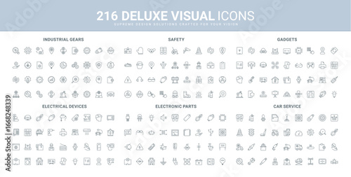 Parts of electrical appliances, circuits and gadgets, gears of process in industry line icon set. Devices and safety tools of electrician and worker thin black outline symbols vector illustration